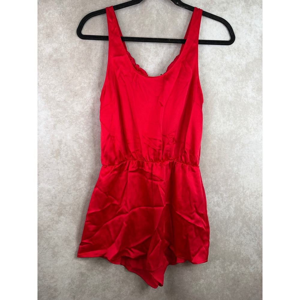 NWT Victoria's Secret Romper Women XS Red Satin Open Back Bow Tie Loungewear